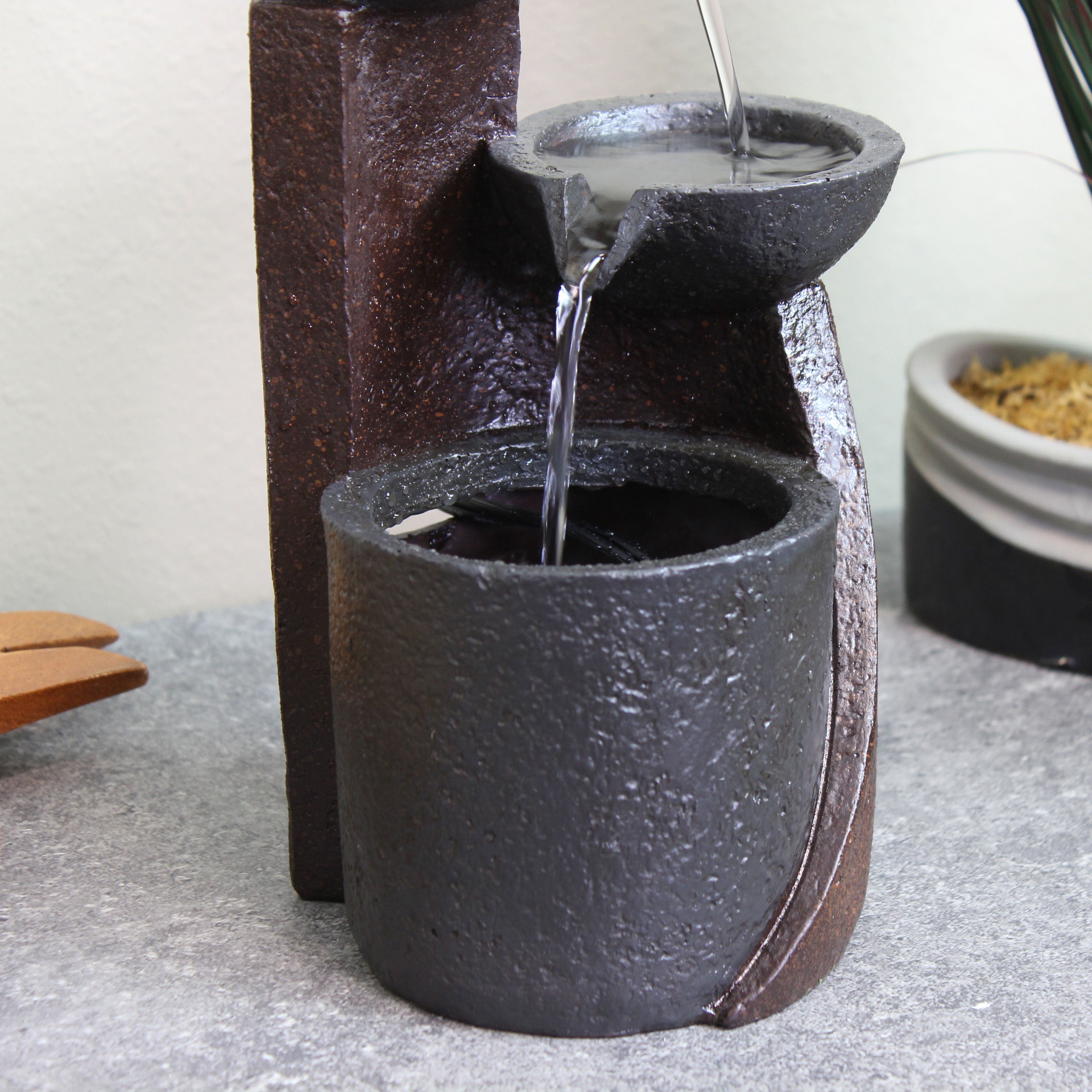 3-Tier Indoor Tabletop Water Fountain with Descending Bowls by Sunnydaze - Perfect for Home, Office, and Meditation Spaces