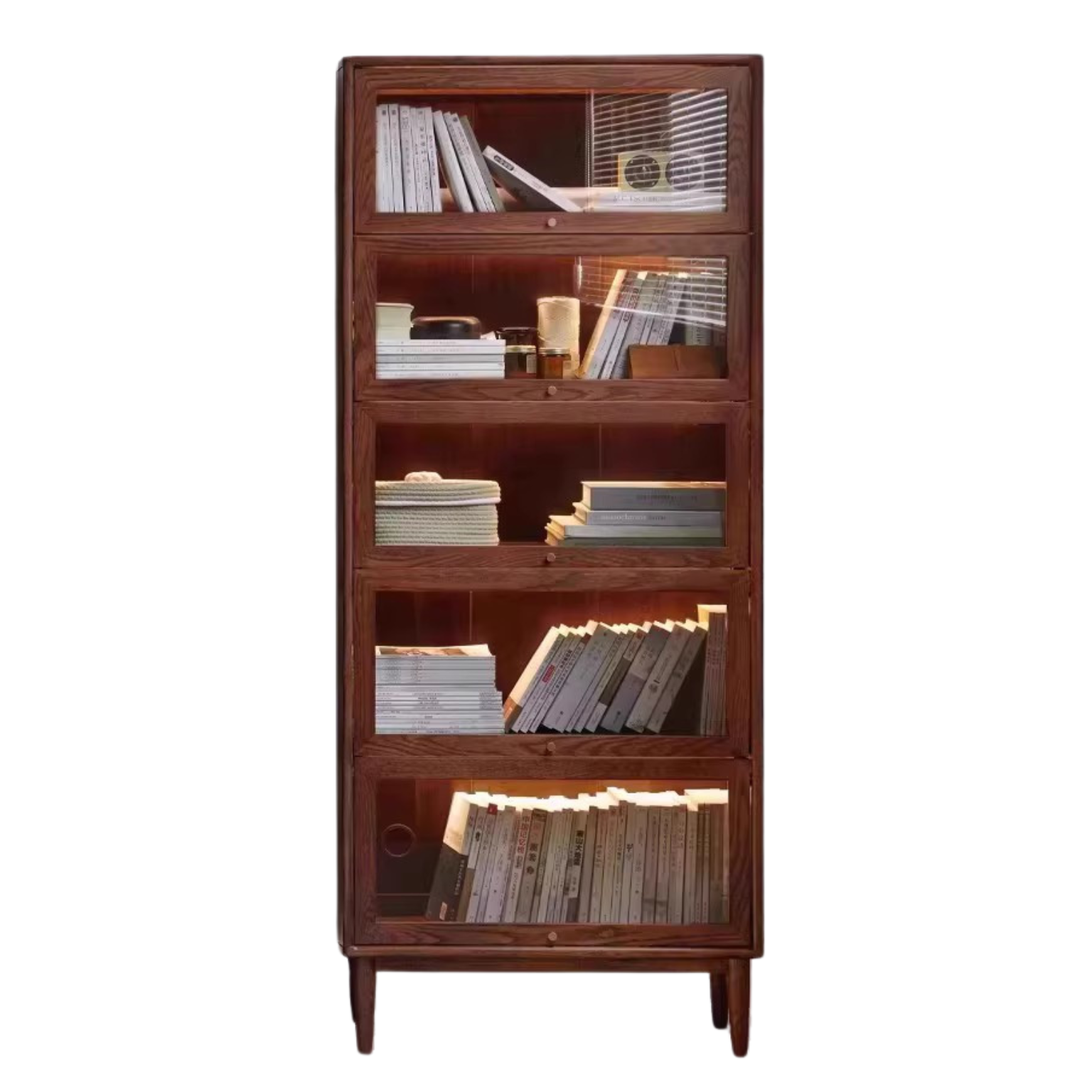 29.5x12.6x70.9 inch / 75x32x180 сm / Rich Dark Walnut color / Black Walnut Glass door bookcase