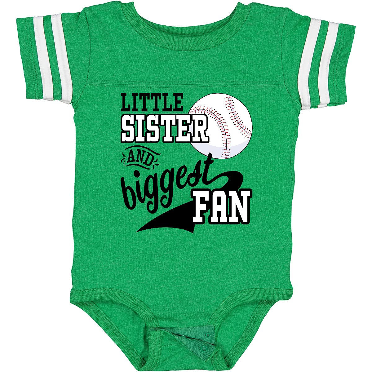 Inktastic Little Sister and Biggest Baseball Fan Baby Bodysuit - Soft Cotton Infant Onesie for Baseball Lovers, Sibling Matching Outfit, Game Day & Family Photo Outfits