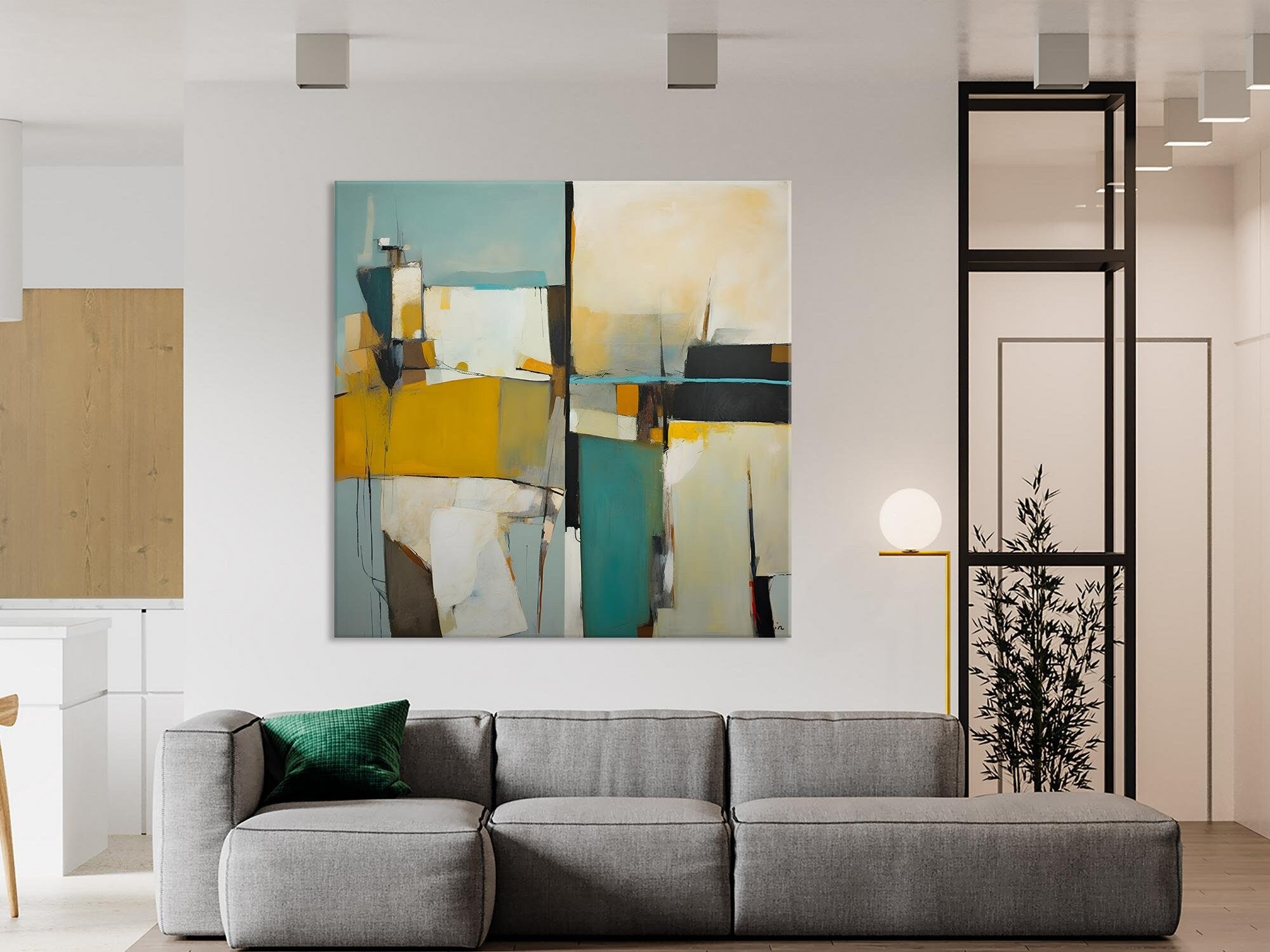 Abstract Painting for Bedroom Wall Decor - Original Modern Geometric Acrylic Canvas Art - Oversized Contemporary Wall Art for Living Room, Office & Home Decor