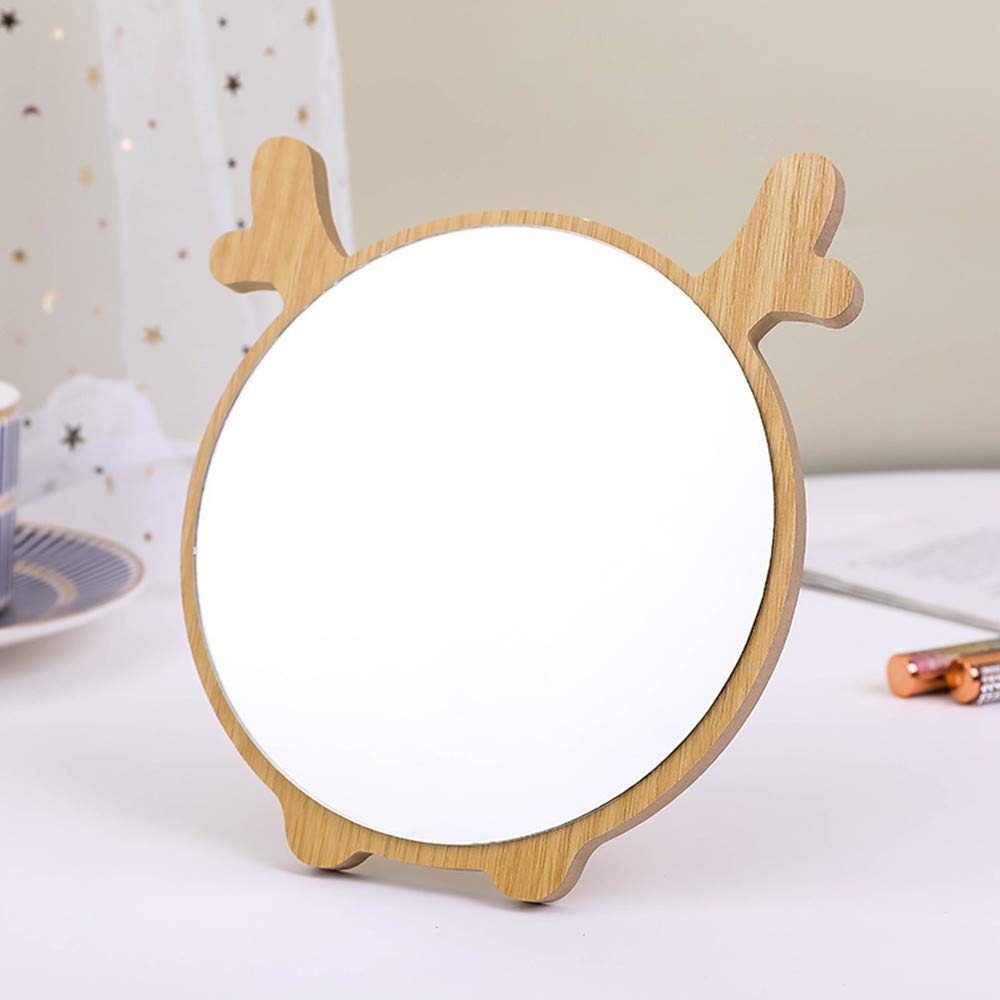 Aestivate Round Compact Desk Mirror with Deer Ear Design - Wood Framed Vanity Mirror for Women & Girls - Perfect for Makeup, Cosmetics, Bathroom, Shower & Travel (Deer) - Ideal for Home Decor, Dressing Table & Gift Giving