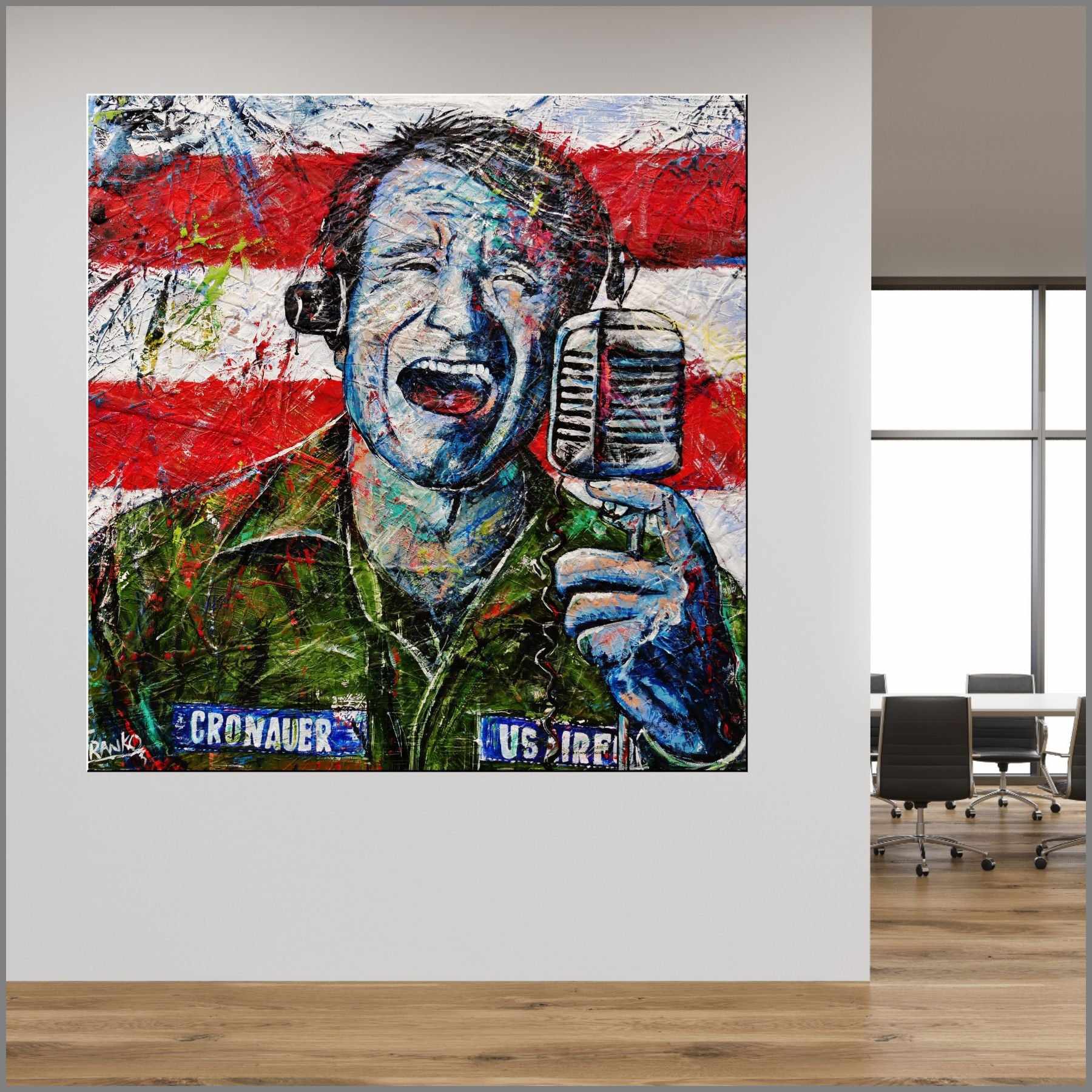 Robin Williams Abstract Realism Urban Pop Art Painting - 47x47 Inch Canvas Wall Decor for Living Room & Office - G.M.V (Good Morning Vietnam) Inspired Artwork