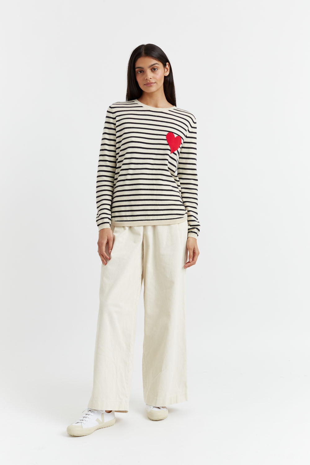 Navy Blue Wool Cashmere Sweater for Women - Soft Breton Heart Knit Pullover - Perfect for Fall Winter Fashion, Office Wear & Casual Outings