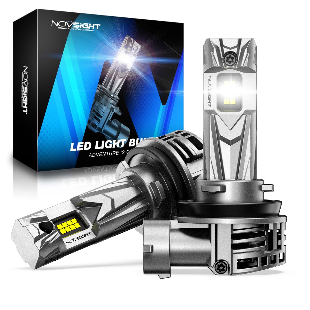 NOVSIGHT H11/H8/H9 LED Bulbs 1:1 Mini Size - 18000LM 600% Ultra Bright H11 LED Headlight Bulbs with Cooling Fan, Plug and Play Easy Installation - 6500K Cool White Fog Light Replacement Bulbs (Pack of 2) - Perfect for Cars, Trucks, SUVs, and Off-Road Vehicles in Foggy or Low Visibility Conditions