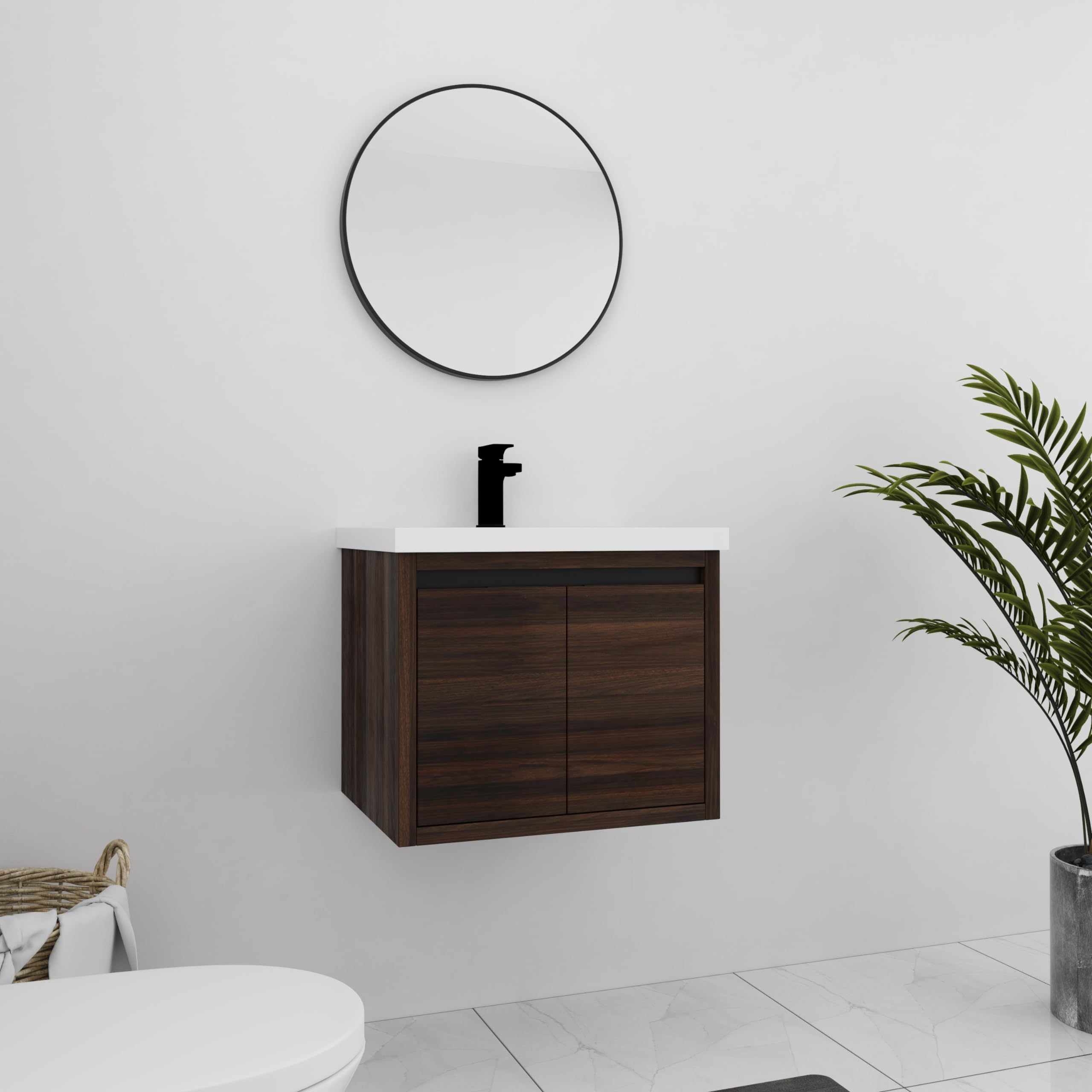 24 Inch Modern Floating Bathroom Vanity with Sink - Wall Mounted Single Sink Vanity Set with Soft Close Doors in California Walnut (18x24 Inches) - Perfect for Small Bathrooms, Powder Rooms & Contemporary Home Decor