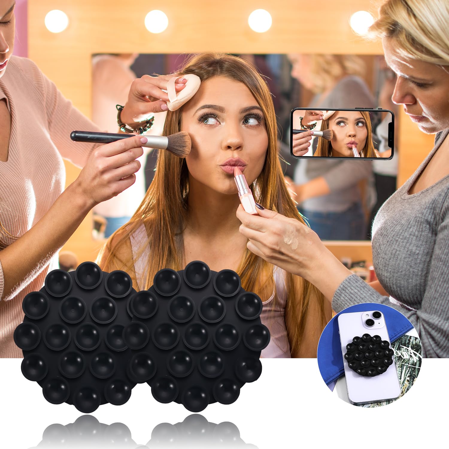 LUTER 7-Piece Silicone Suction Cup Phone Holder Set - Strong Adhesive Mount for Smartphones, Tablets, Car Dashboard & Bathroom - Multi-Purpose Non-Slip Grip for iPhone, Samsung, Android Devices (Black) - Perfect for Driving, Showering, Cooking & Office Use