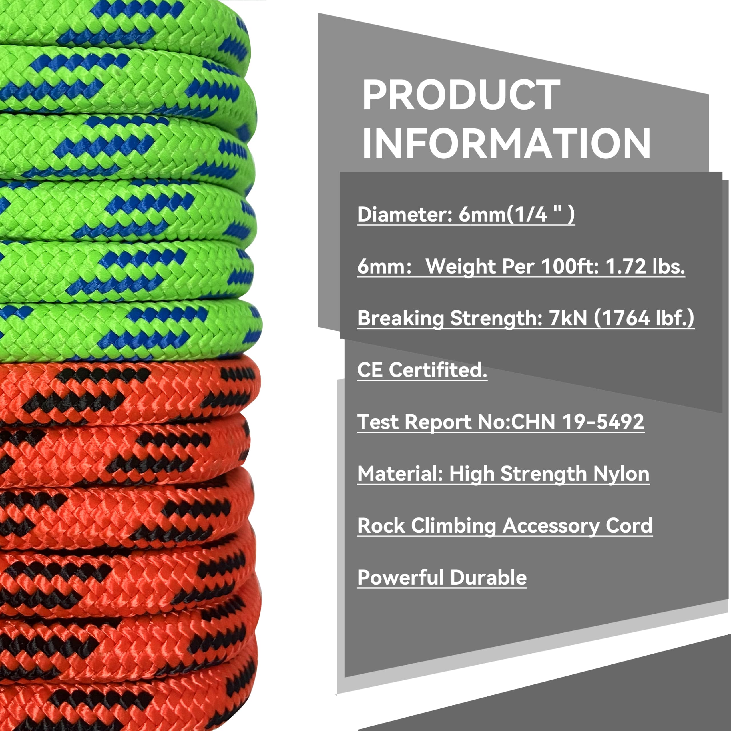 SEAMUS 6mm Prusik Accessory Cord 15M (50ft) - High Strength Double Braid Nylon Rope for Rock Climbing, Tree Climbing, Canyoneering & Fire Rescue - Durable Outdoor Gear for Mountaineering, Camping & Survival Situations