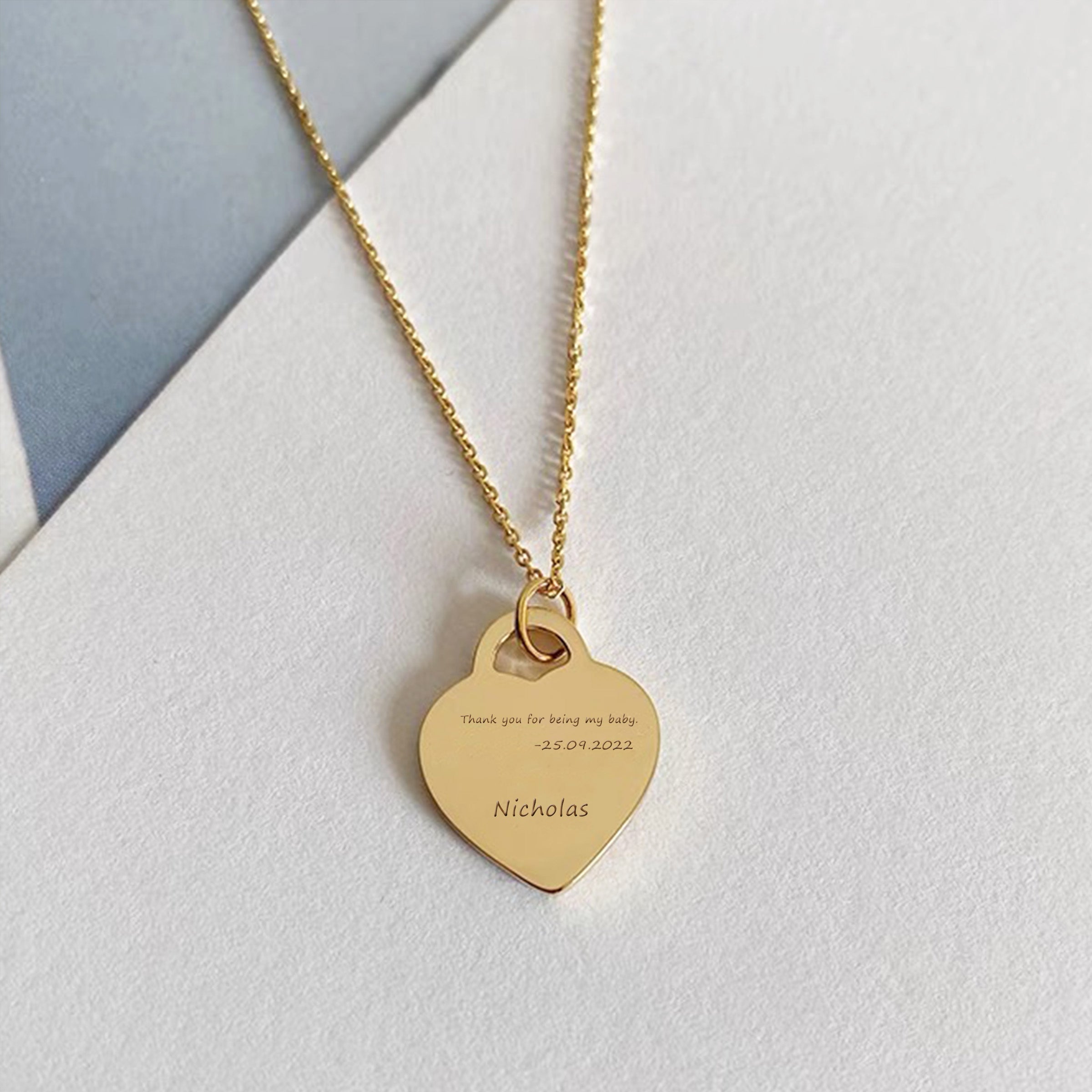 Solid Gold Heartprint Footprint Necklace - Personalized Jewelry for Mother's Day, Valentine's Day & Special Occasions