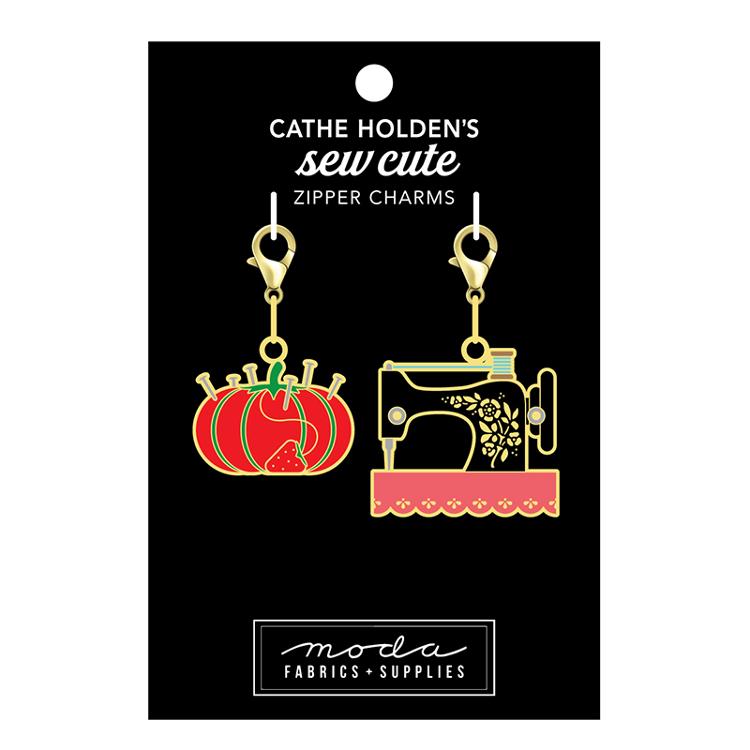 Vintage Enamel Charm Zipper Pull - Tomato & Sewing Machine Design by Cathe Holden | Handmade Jewelry Accessories for Bags, Backpacks & DIY Crafts | Perfect for Scrapbooking & Fashion Upcycling Projects
