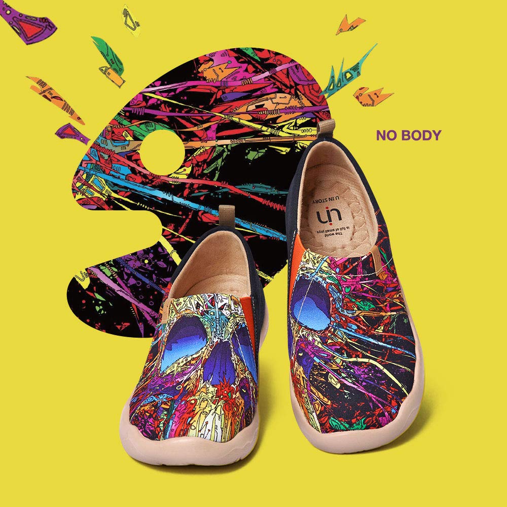 UIN Women's Lightweight Slip-On Walking Shoes - Comfortable Casual Flats with Artistic Paint Design - Perfect for Travel, Work & Everyday Wear (Size 36)