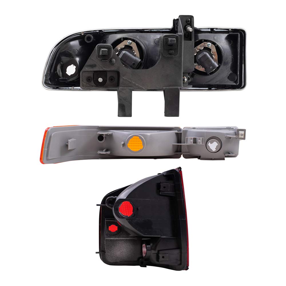 Brock Replacement Headlights Set - Driver & Passenger Side Headlights, Park Signal Fog Lights, Tail Lights with Black Edge (6-Piece) Compatible with 1998-2004 Chevy S10 | Perfect for Night Driving & Vehicle Restoration