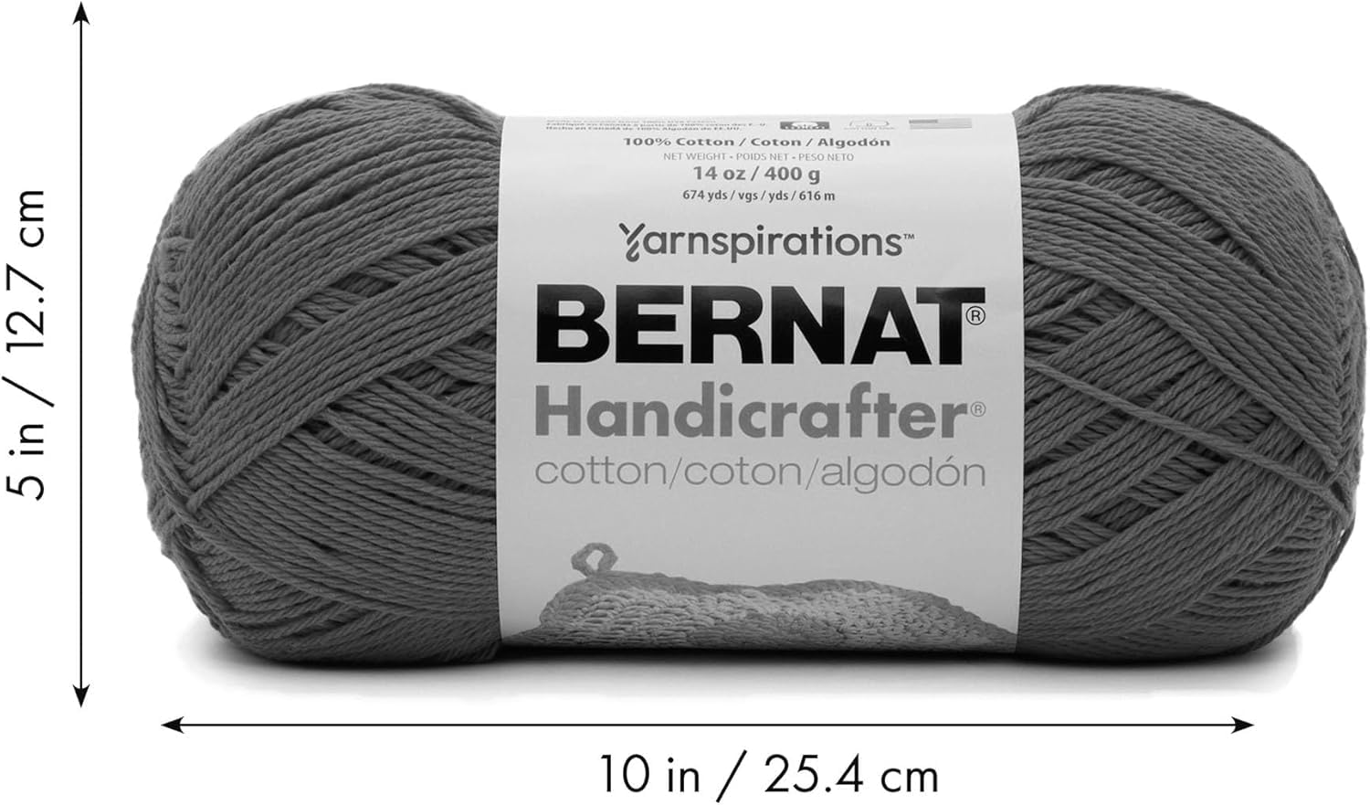 Bernat Handicrafter Cotton Big Ball Salt & Pepper Yarn - 2 Pack (340g/12oz Each) - 100% Cotton Worsted Weight (4 Medium) - 608 Yards Total - Perfect for Knitting & Crochet Projects Like Scarves, Blankets, and Hats
