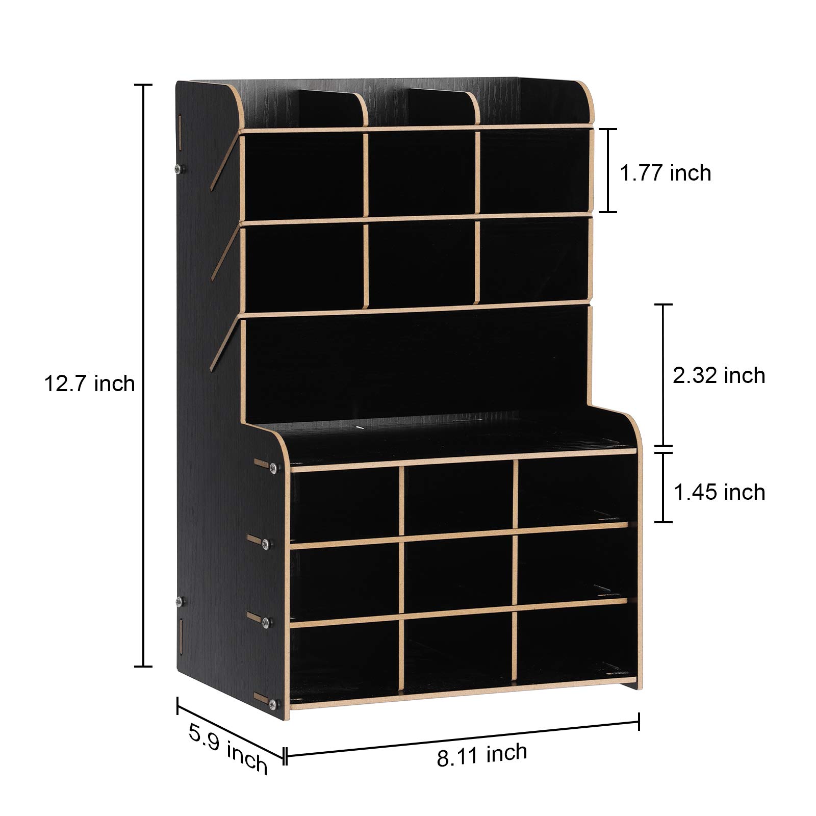 Upgraded Wooden Pencil Holder & Pen Organizer - Black Desktop Stationery Caddy for Art Supplies, Office & School | Easy Assembly Desk Organizer for Markers, Pens, Brushes & More