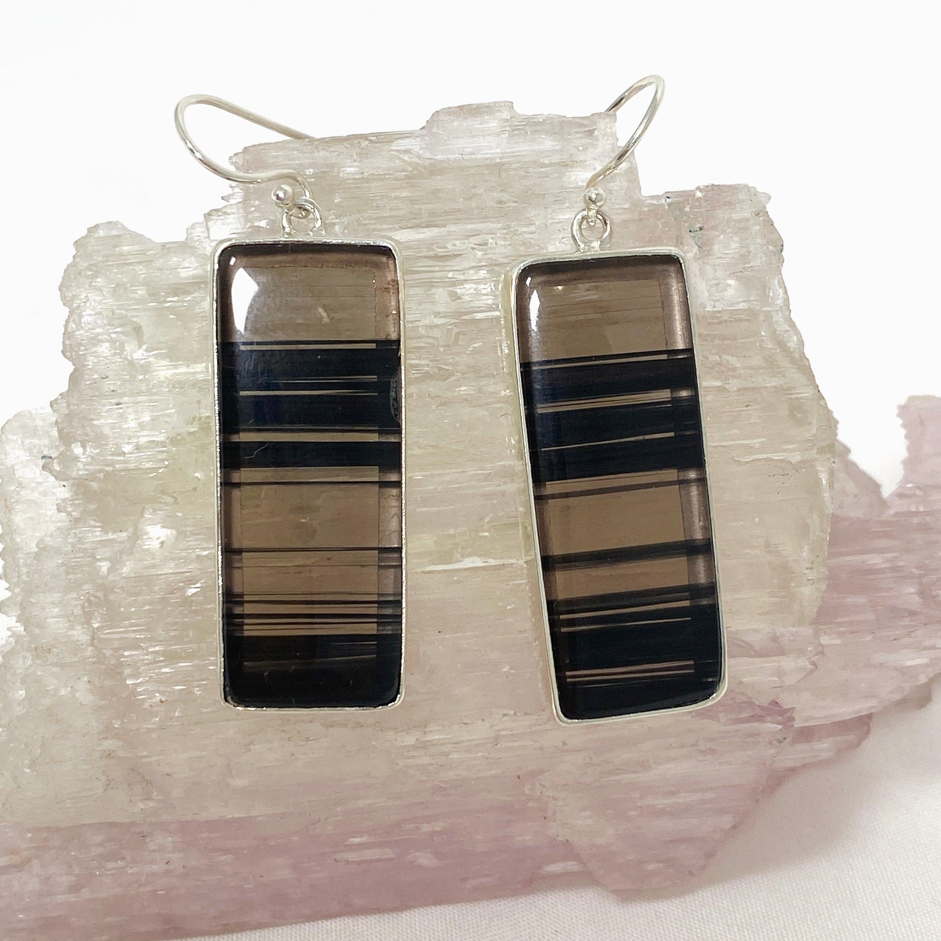 Midnight Obsidian Rectangular Earrings for Women - Elegant Black Gemstone Jewelry KEGJ1498 - Perfect for Evening Parties, Date Nights & Special Occasions