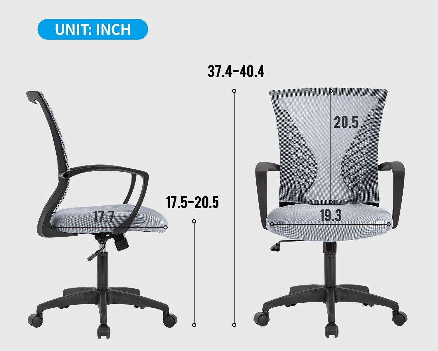 Ergonomic Mesh Office Chair with Lumbar Support - Adjustable Height Swivel Computer Desk Chair for Home & Office - Mid Back Task Chair with Rolling Wheels for Women & Adults (Grey) - Perfect for Long Work Hours, Gaming, and Remote Work Setup