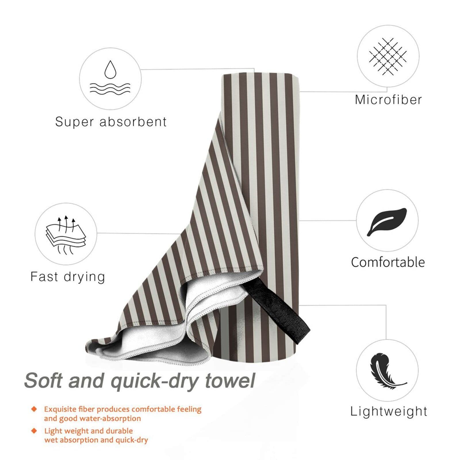 Quick Dry Sand Free Beach Towels for Adults & Kids - Super Absorbent Brown Stripe Bath Towels with Pockets (31.5x63 Inch) - Perfect for Beach, Pool, Yoga, Gym, Travel & Bathroom Use