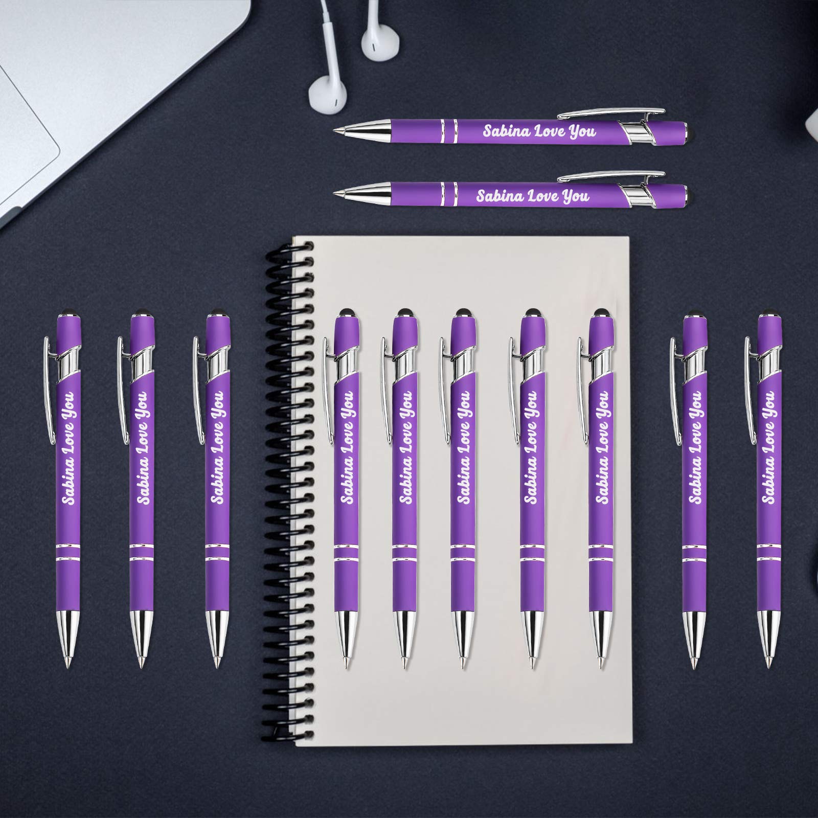60 Personalized Engraved Pens with Stylus - Custom Name, Logo or Message - Soft Touch Metal Pens - Bulk Graduation, Birthday, Boss & Teacher Gifts - Light Green - Perfect for Office, School & Corporate Events