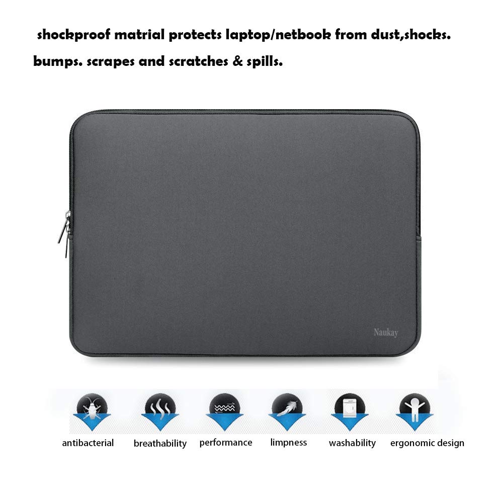 15.6 Inch Neoprene Laptop Sleeve Bag - Water Resistant Notebook Case for MacBook, Tablet & Computer - Grey, Perfect for Office, Travel & School