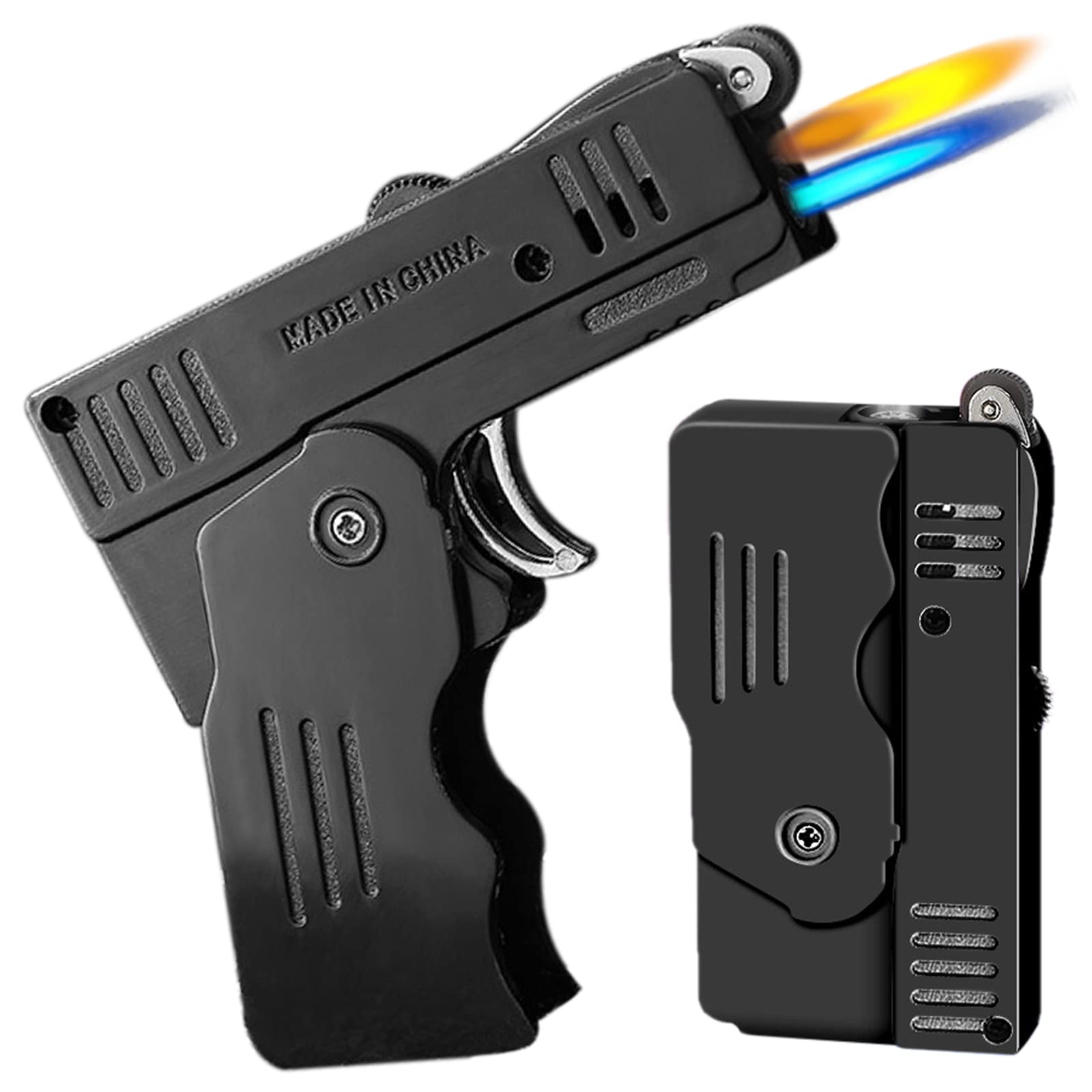 **Jet Flame Torch Lighter - Windproof Adjustable Dual Flame (Soft & Jet), Butane Refillable with Safety Lock, Foldable & Portable Design - Perfect for Cigars, Camping, BBQ & Outdoor Use (Black, No Butane Included)**