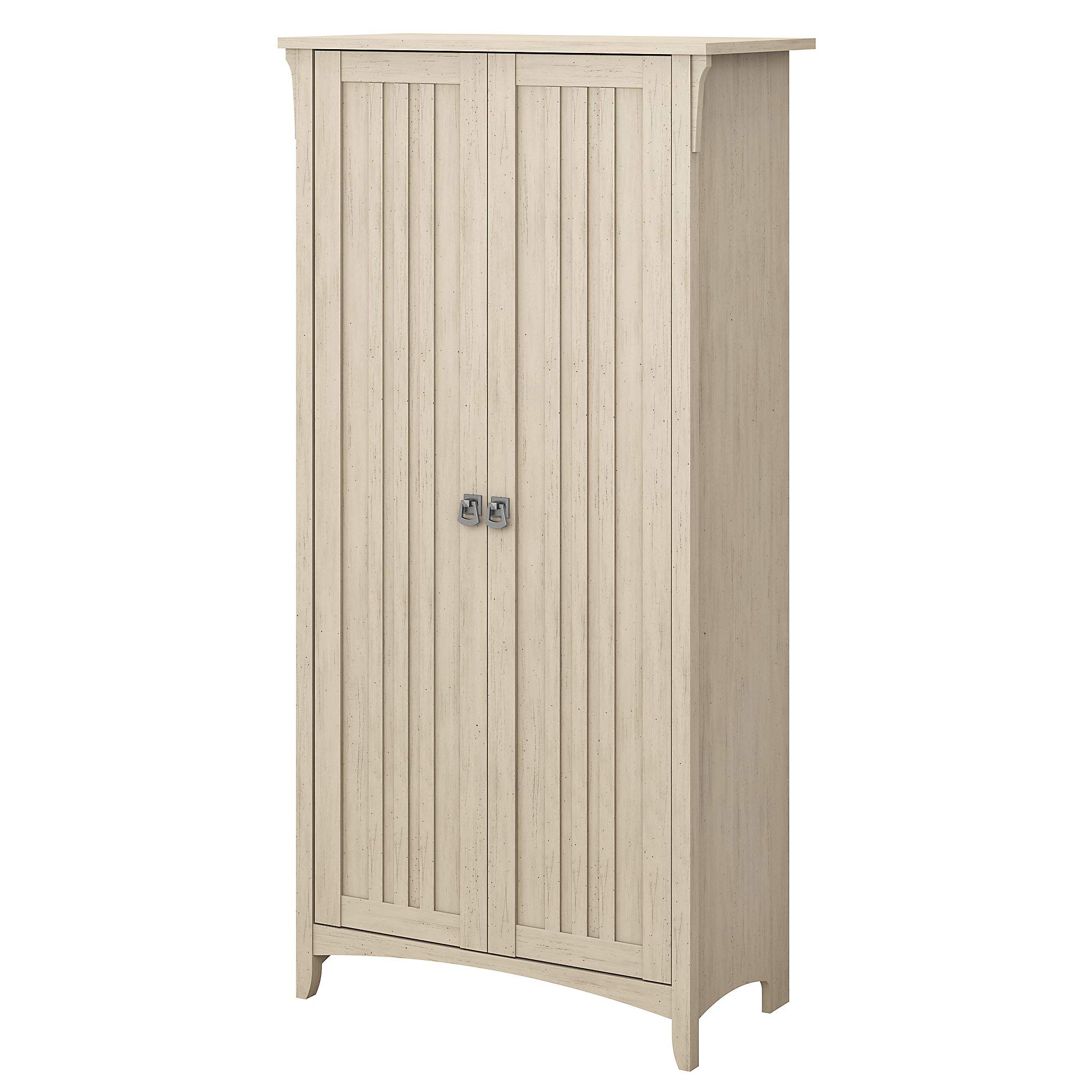 Bush Furniture Salinas Kitchen Pantry Cabinet with Doors - Antique White Finish | Freestanding Storage for Kitchen, Dining Room or Pantry Organization
