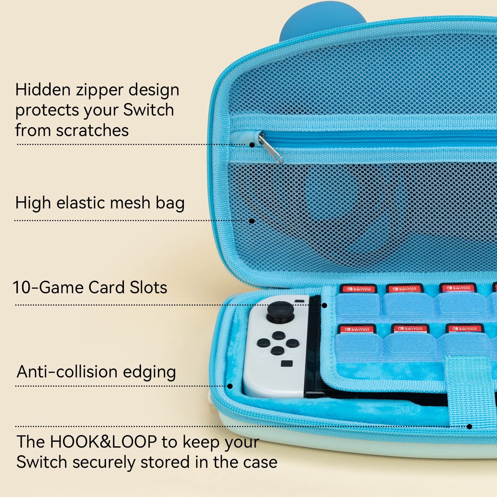 GeekShare Cute Bear Hard Shell Carrying Case for Nintendo Switch & Switch OLED - Portable Slim Travel Case with Storage for Console & Accessories | Perfect for Gaming On-The-Go, Travel Protection, Gift for Gamers