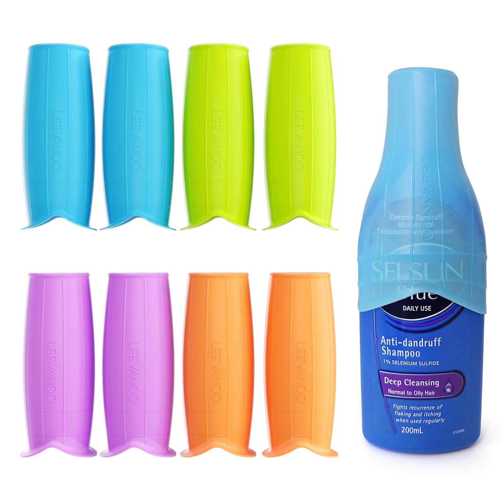 8 Pack Silicone Leak Proof Toiletry Sleeves - Reusable Elastic Travel Bottle Covers for Shampoo, Lotion & Cosmetics | TSA Approved Leak-Proof Solution for Women's Travel Essentials | Perfect for Airplane, Gym & Vacation Toiletries