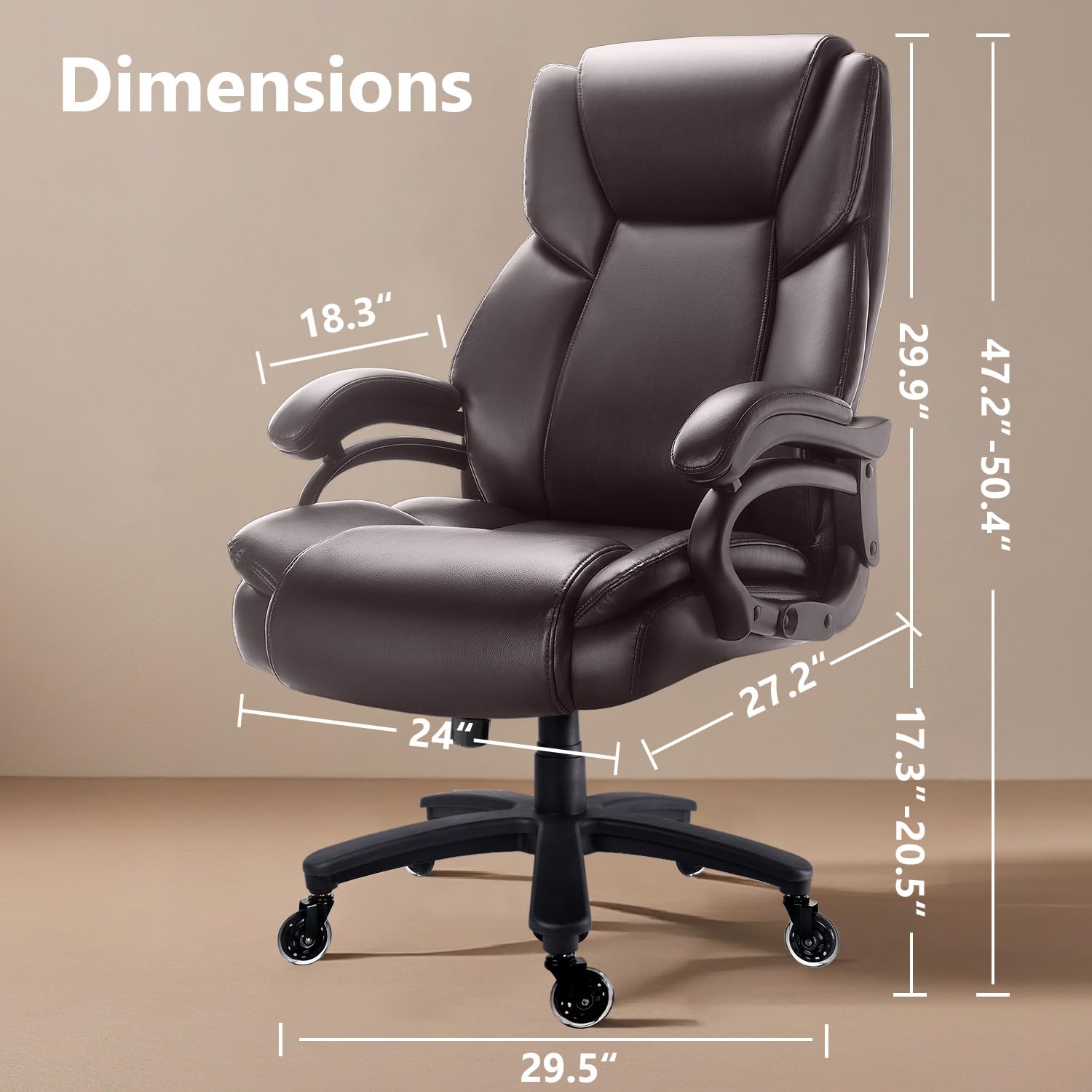Waleaf 500lbs Heavy Duty Big and Tall Office Chair - Adjustable Ergonomic Executive Chair with Lumbar Support, High Back & Quiet Rubber Wheels - Perfect for Heavy People, Home Office, Gaming & Workspaces