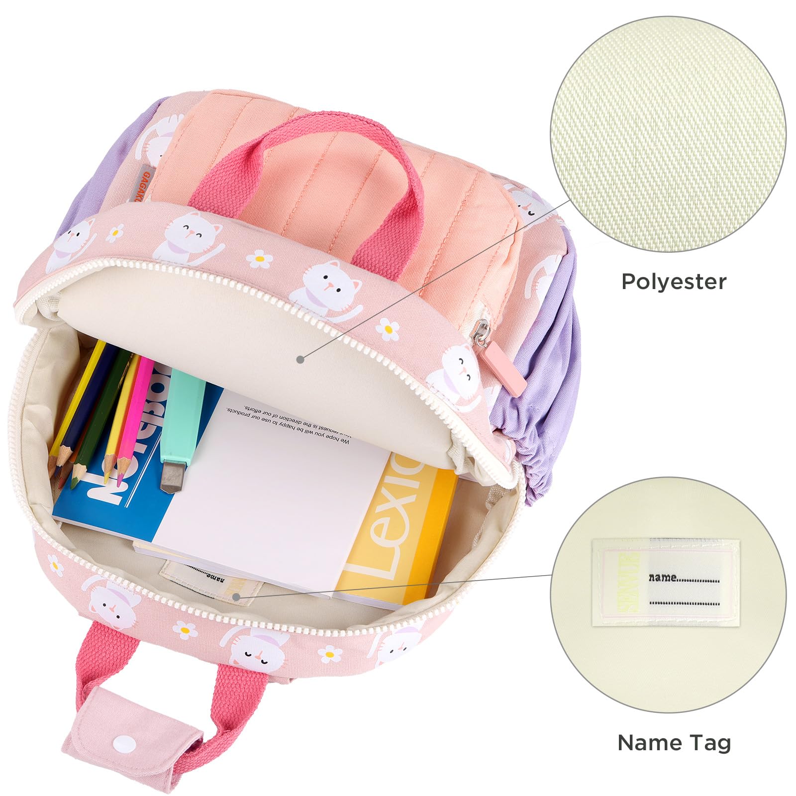 GAGAKU Cute Pink Cat Toddler Backpack for Girls 2-6 Years - Breathable Mini Preschool Backpack for School, Travel & Daycare - Lightweight Kids Backpack with Adjustable Straps | Perfect for Kindergarten, Playdates & Family Outings