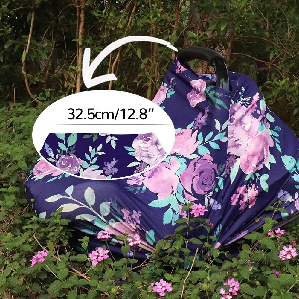 Purple Floral Nursing Pillow Cover & Car Seat Cover Set - Soft Baby Boy & Girl Breastfeeding Pillow Slipcover with Stroller Canopy - Newborn Nursing Essentials for Comfortable Feeding & Travel Protection (Perfect for Home, Car & On-the-Go Parenting)