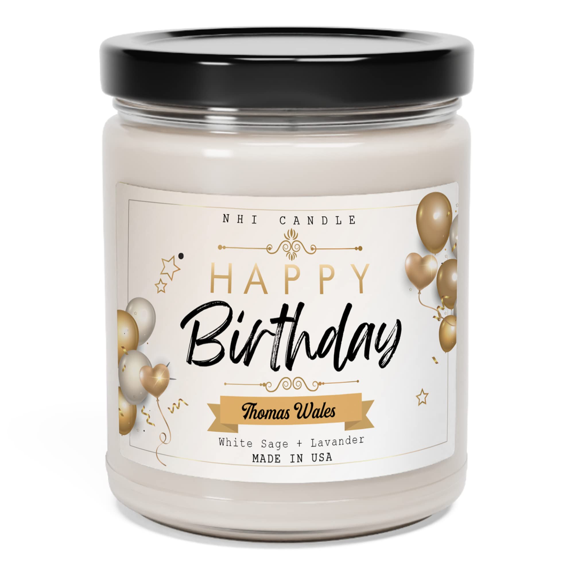 NHI Handwriting Happy Birthday Lavender Scented Soy Wax Candle - 9oz Transparent Jar, Made in USA - Perfect Birthday Gift for Women, Her & Best Friend - Home Decor, Relaxation & Party Decorations