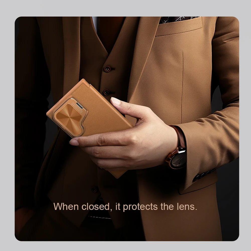 NILLKIN Vegan Leather Flip Cover with Card Slot for Samsung Galaxy S24 - Slim Protective Case for Everyday Use & Travel
