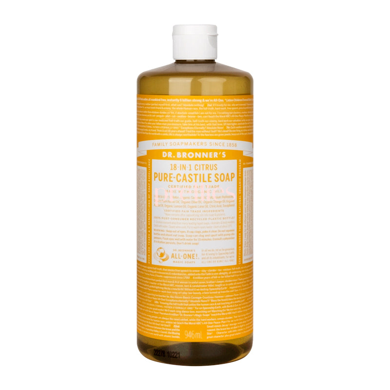Dr. Bronner's Organic Citrus Pure-Castile Liquid Soap - 18-in-1 Uses, 32oz (946ml) - All-Natural Body Wash, Face Cleanser, Shampoo & Household Cleaner - Perfect for Travel, Camping & Eco-Friendly Homes