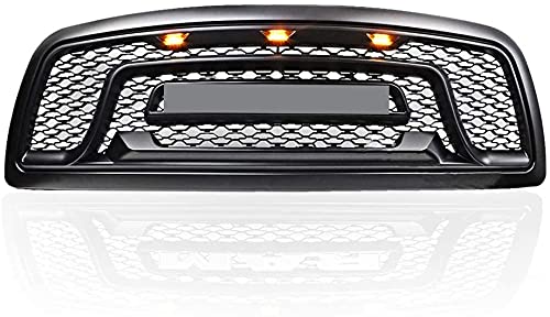 Rebel Style Front Replacement Grill for Ram 1500 2009-2012 | Matte Black Grille Kit with LED Amber Lights & Letter Inserts (Excludes Chrome Letter) | Off-Road & Truck Customization Upgrade