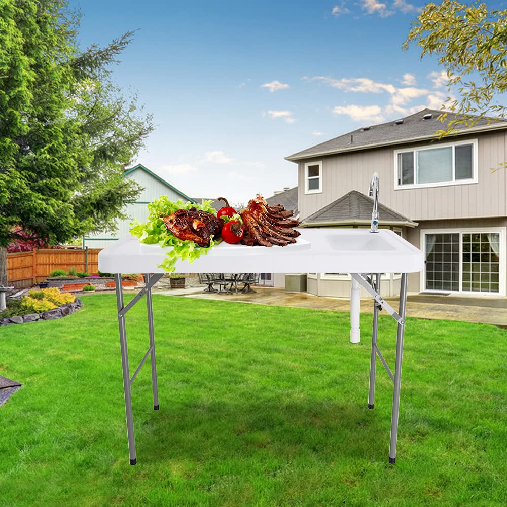 **Portable Outdoor Camping Table with Sink & Faucet - Foldable Picnic Table for Fishing, Beach, Dock, Patio, Travel | Ideal for Camping, BBQ, and Outdoor Cooking**