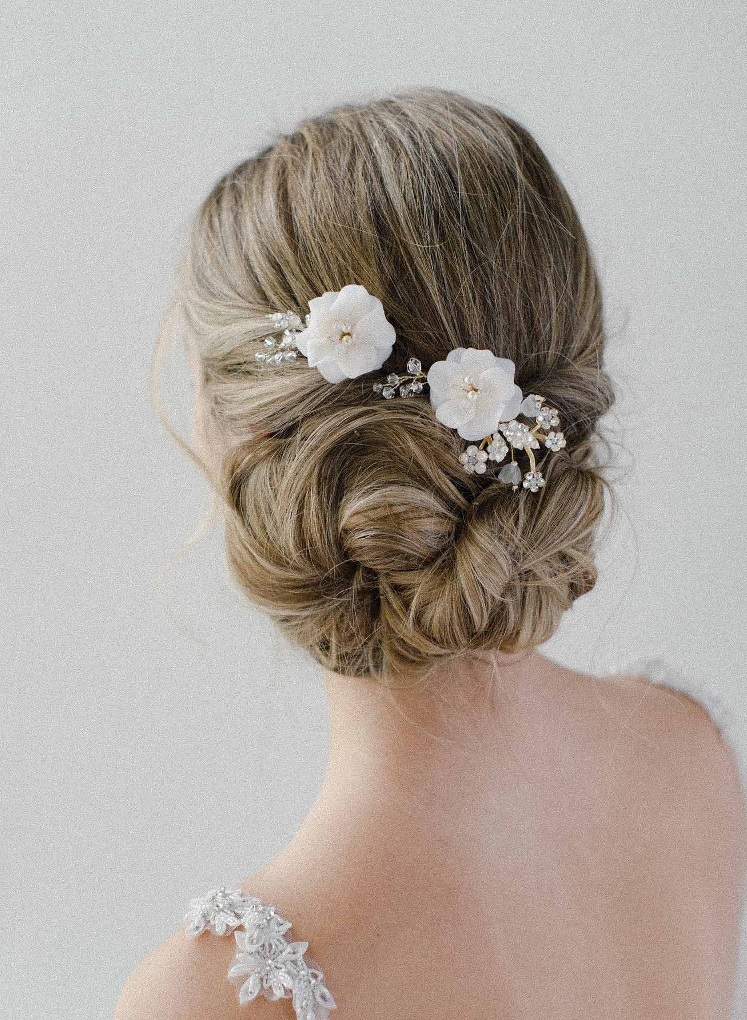 Purity Blossom Hair Comb Set of 2 - Elegant Floral Hair Accessories for Women (Style #2016) | Perfect for Weddings, Prom, Parties & Special Occasions