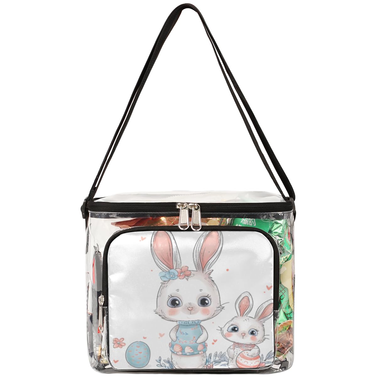Easter Bunny Rabbit Egg Clear Tote Bag with Handles - Transparent Crossbody Shoulder Lunch Bag for Outdoor, Travel, Picnic, Concerts & Sports Events - Stadium Approved Multi-Purpose Carryall (Perfect for Easter Celebrations, Beach Trips & Festival Outings)