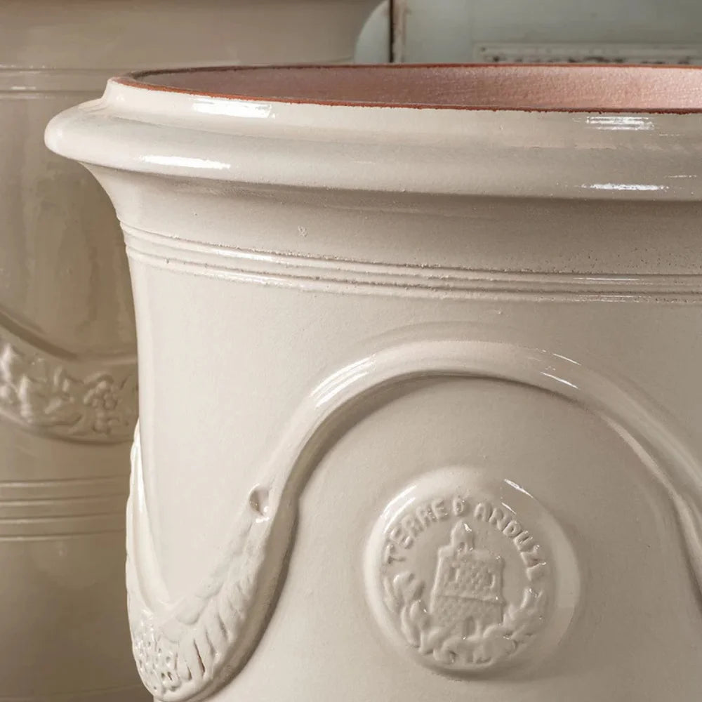 Large Anduze Outdoor Planter Pot - Classic Ivory French Garden Planter for Patio, Balcony & Backyard Decor - Weather-Resistant Cement Flower Pot for Plants & Flowers