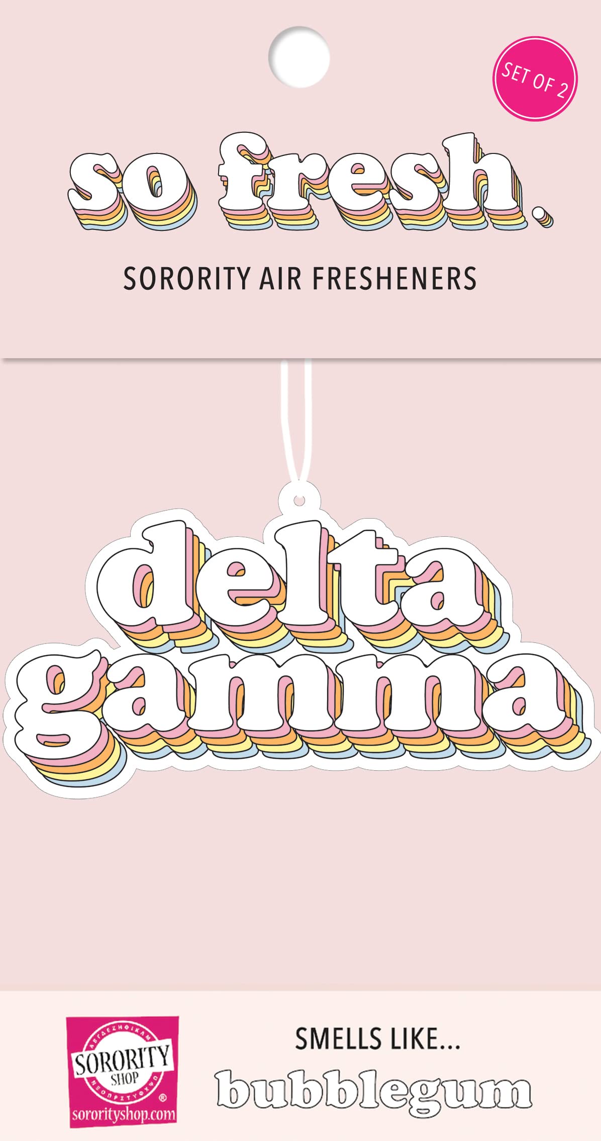 Delta Gamma Retro Air Freshener - DG Bubblegum Scented Car Freshener with Sorority Design | Perfect for Cars, Dorms & Greek Life Gifts | Long-Lasting Fragrance for Home, Office & College Decor