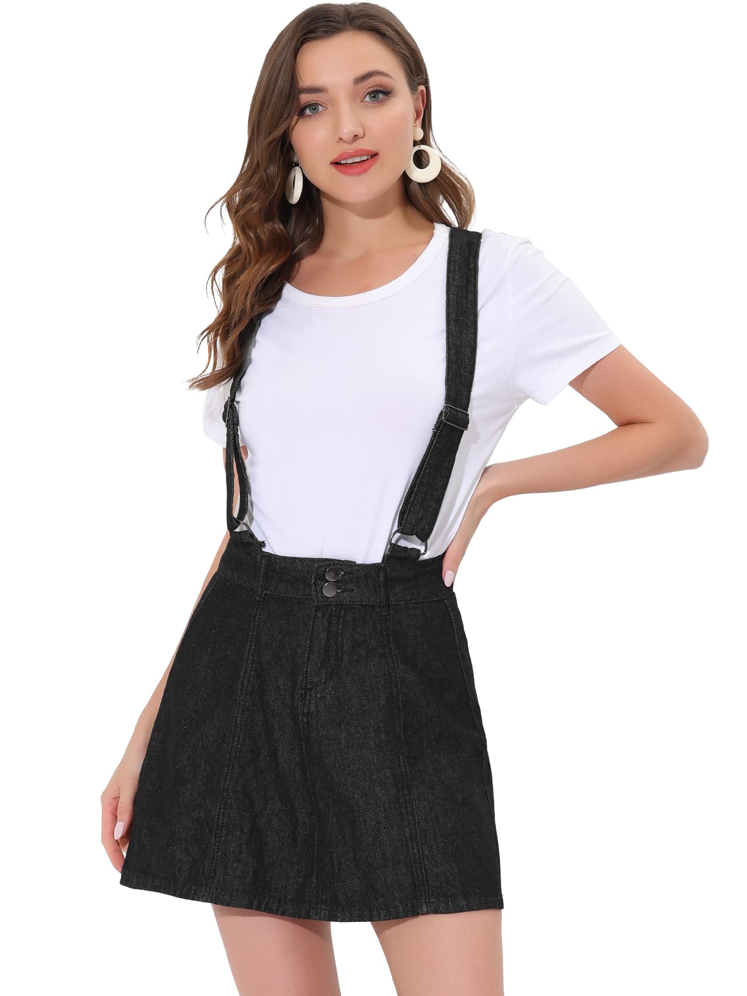 Allegra K Women's Denim Overalls with Adjustable Straps - High Waisted Mini Jean Skirt with Suspenders | Vintage Washed Denim for Casual Outfits, Summer Fashion & Boho Style
