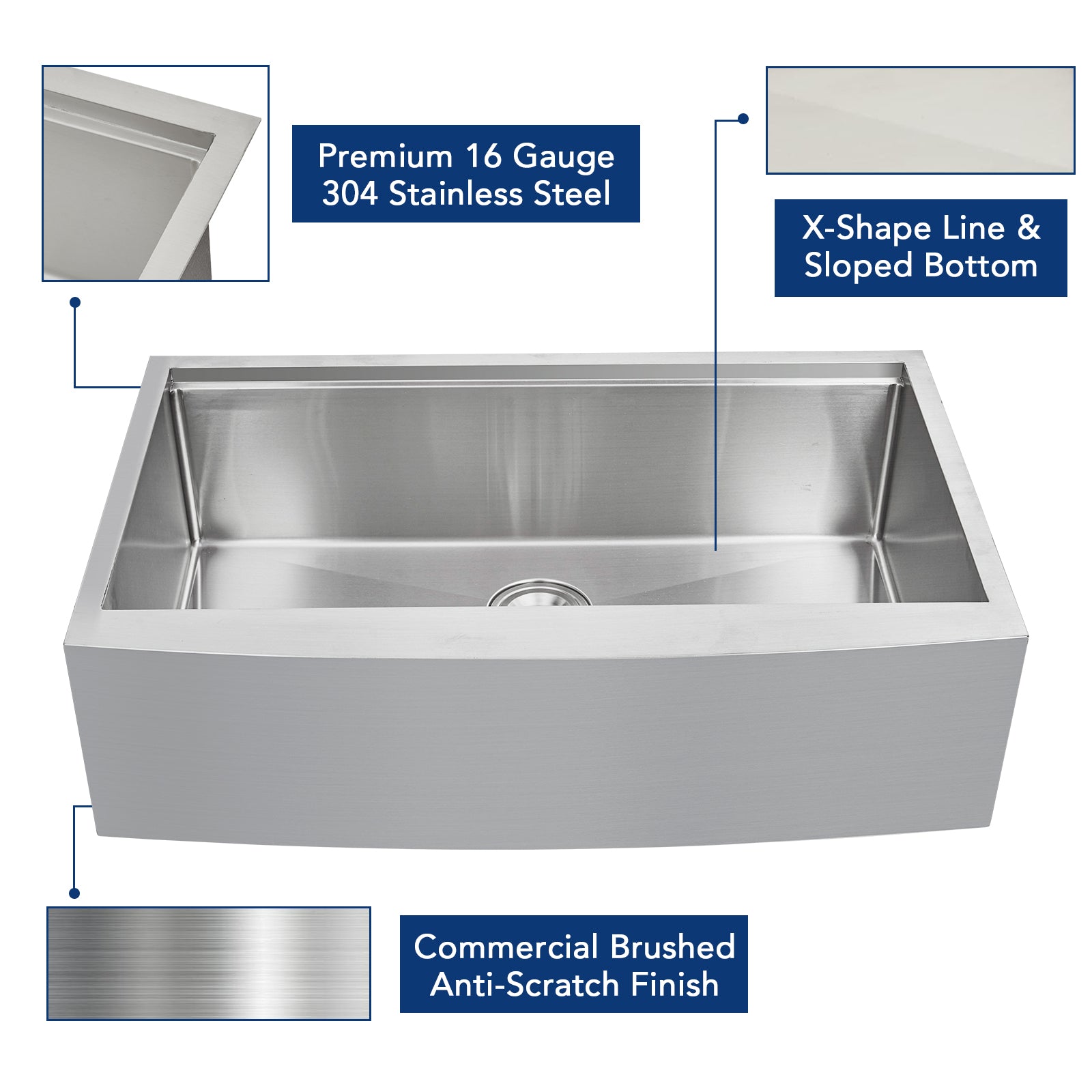 GARVEE 33 Inch Farmhouse Kitchen Sink - 33x22 Stainless Steel Apron Front Single Bowl Sink with Accessories | 16 Gauge Deep Basin for Modern Farmhouse, Rustic & Country Style Kitchens | Perfect for Food Prep, Washing Large Pots & Entertaining