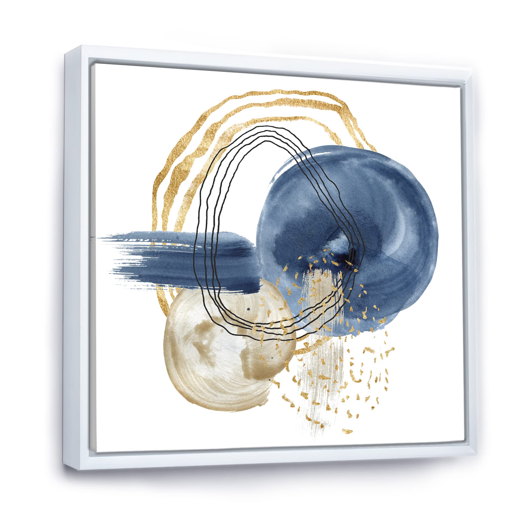 Abstract Dark Blue Gold & Black Underwater Life Canvas Wall Art - Modern Framed Painting for Living Room, Bedroom & Office Decor