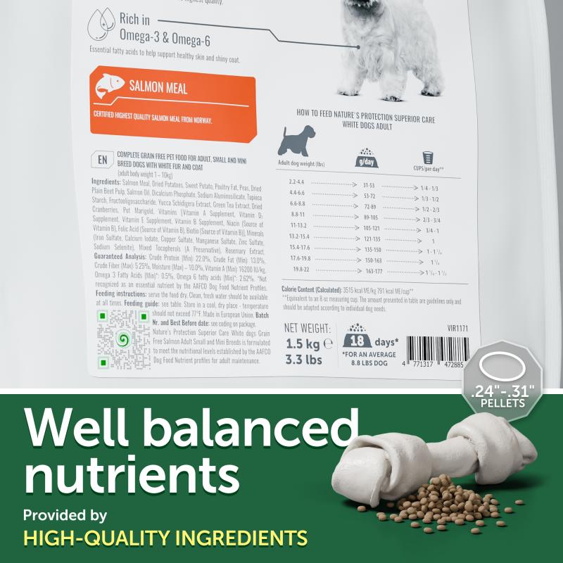Premium Salmon Dog Food for Small & Mini Breeds - Light Coat Formula for Adult Dogs - Ideal for Sensitive Skin & Coat Care at Home or Travel