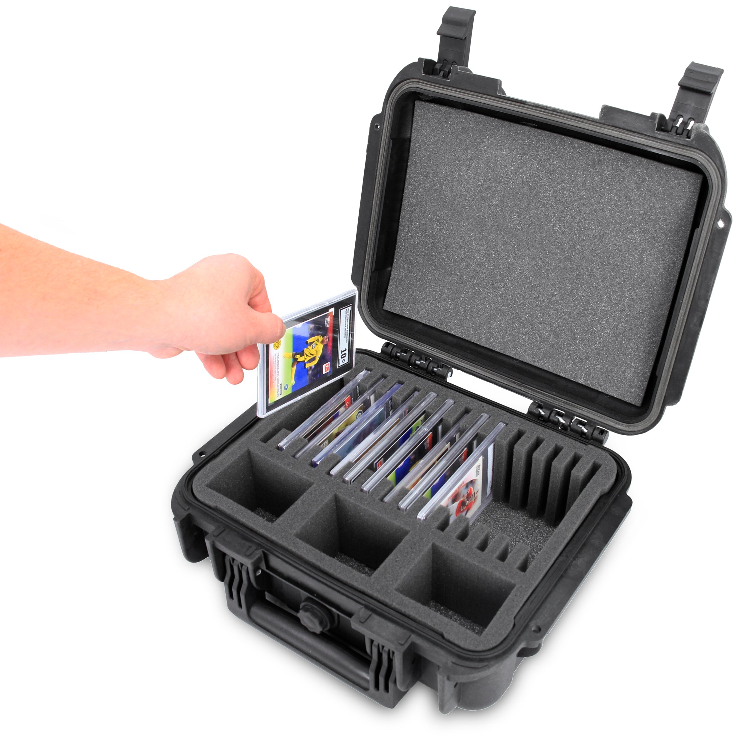 CASEMATIX Graded Card Storage Box - 15 Individual Slots for SGC BGS PSA Sports Trading Cards - Waterproof Travel Case for Collectible Card Protection - Perfect for Card Shows, Travel & Home Display
