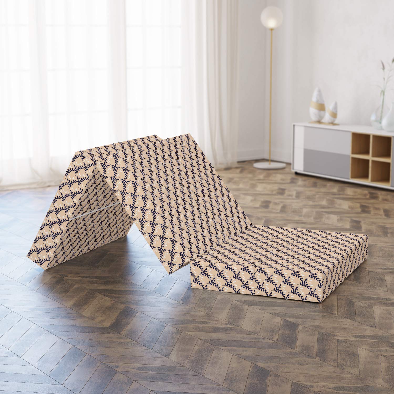 Ambesonne Foldable Mattress - Abstract Gardening Plants Herbal Design, 74.8