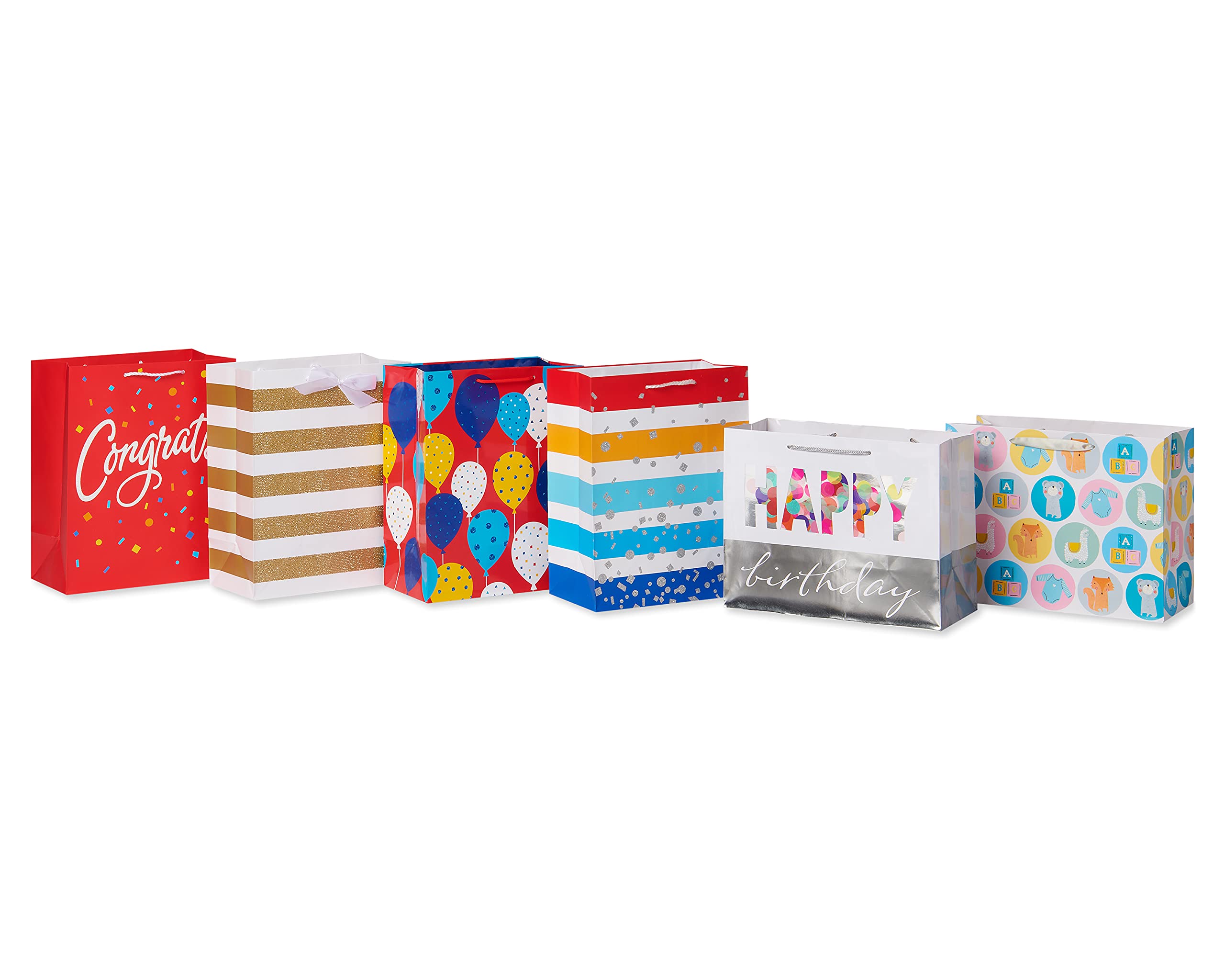 American Greetings 13-Inch Large Gift Bags Bundle (6-Pack) - Perfect for Birthdays, Baby Showers, Congratulations & All Special Occasions - Great for Party Favors, Holiday Gifts & Event Decorations