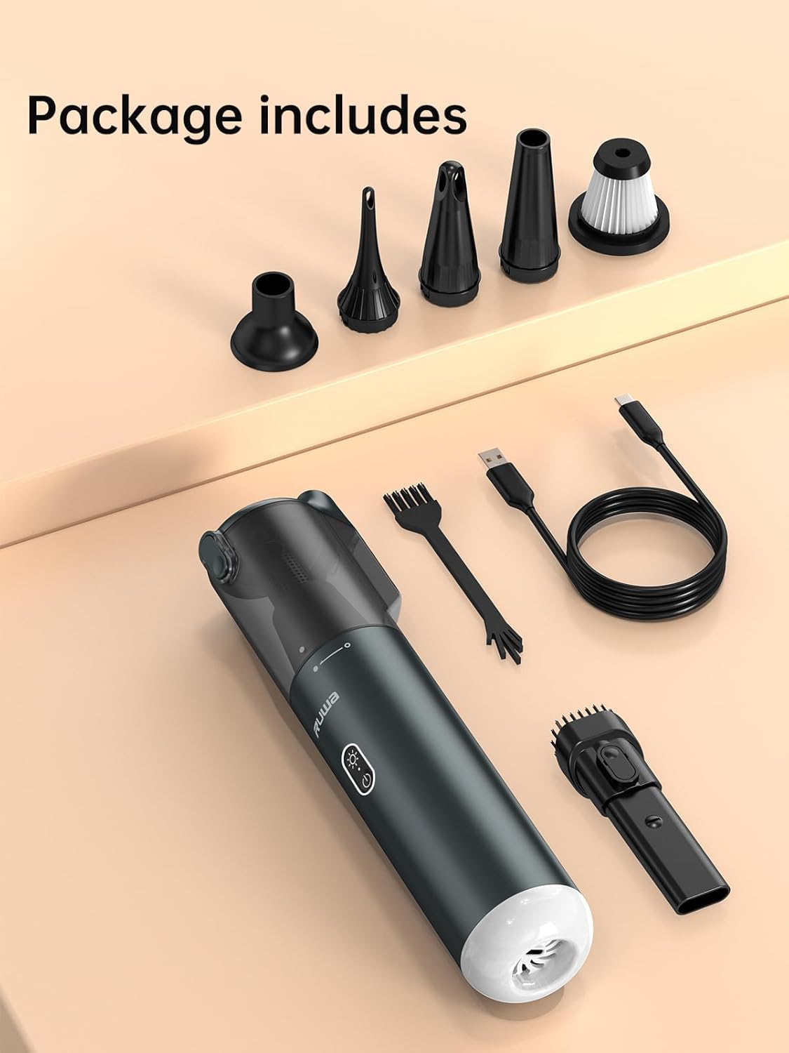 **Ruwa Cordless Handheld Vacuum Cleaner - 14000PA High Power, 2-Speed Rechargeable Mini Vacuum for Car, Home & Pet Hair, 300ml Dust Cup (Pewter Grey) - Perfect for Quick Car Cleaning, Pet Hair Removal & Home Dusting**