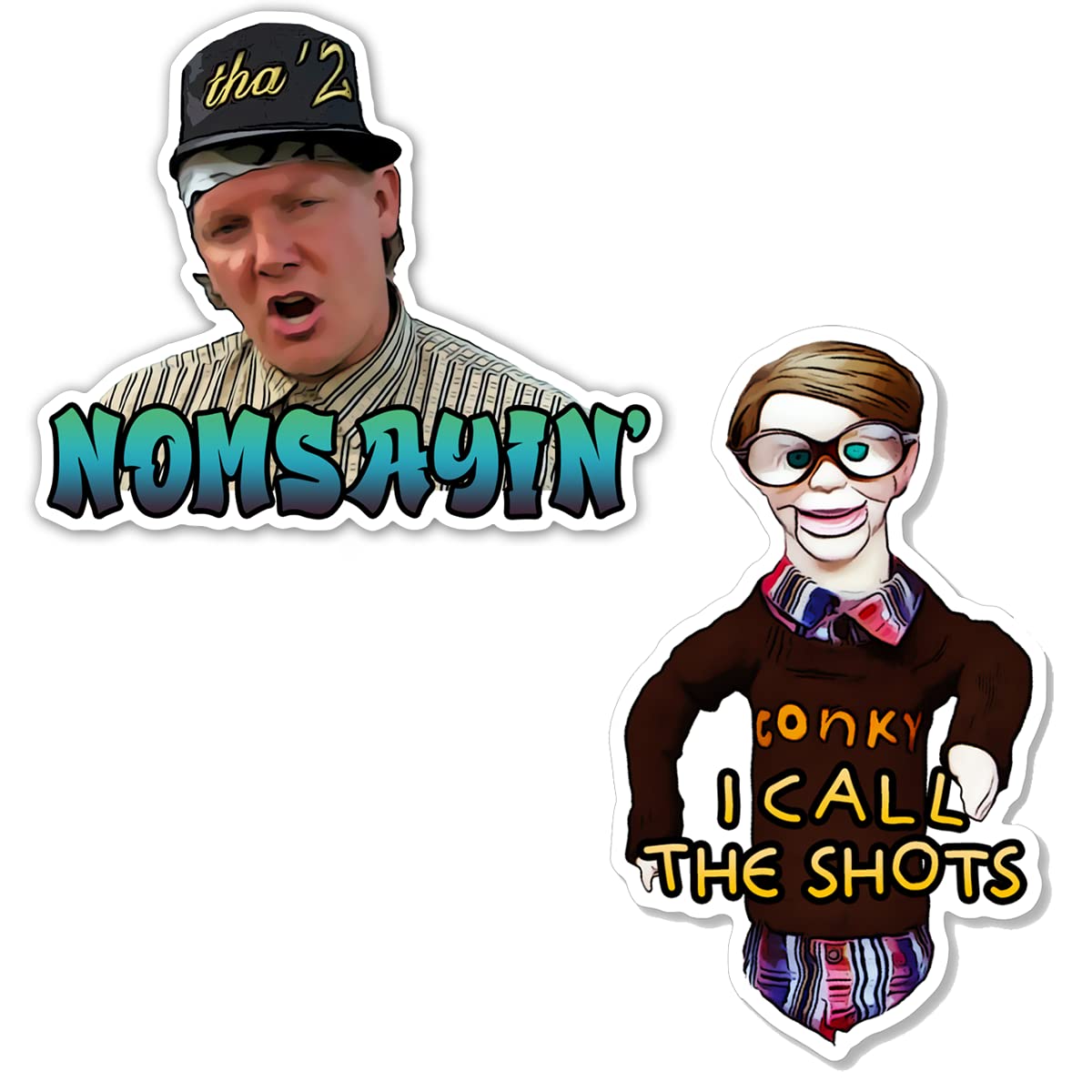 Official Trailer Park Boys Merchandise - Bubbles Sticker Pack (2 Pack) with J ROC & Conky Stickers - Collectible Decals for Fans, Cars, Laptops & Water Bottles