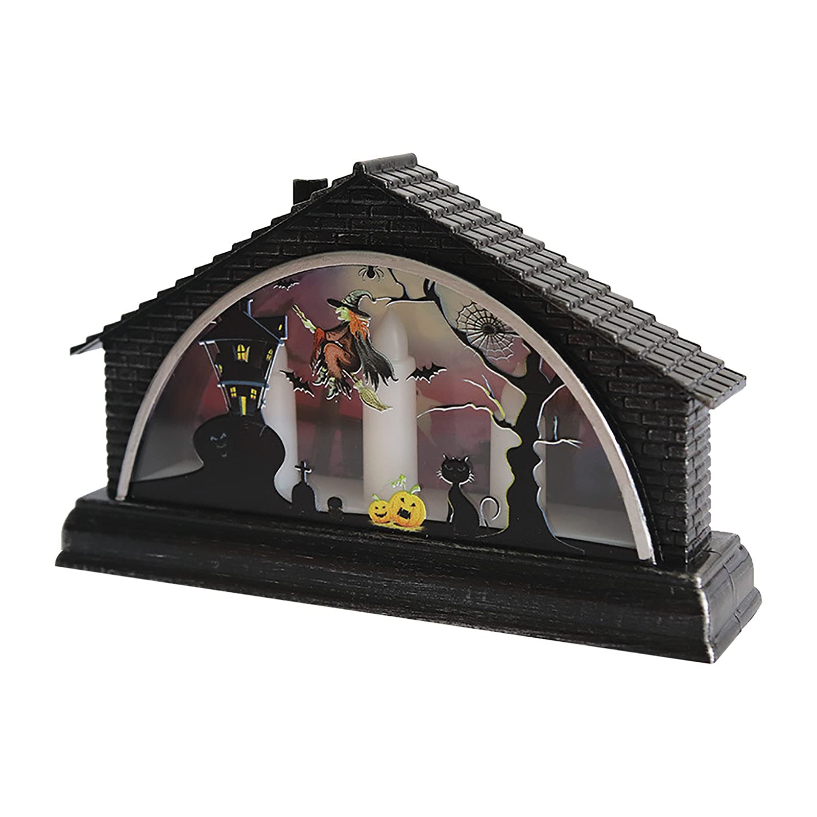 UOCUFY Wooden Candle Holders - Halloween LED Centerpiece Decor with Retro Glowing House Lights for Tabletop Atmosphere (Set of 1) | Perfect for Fall Decor, Thanksgiving Table Settings & Cozy Home Ambiance