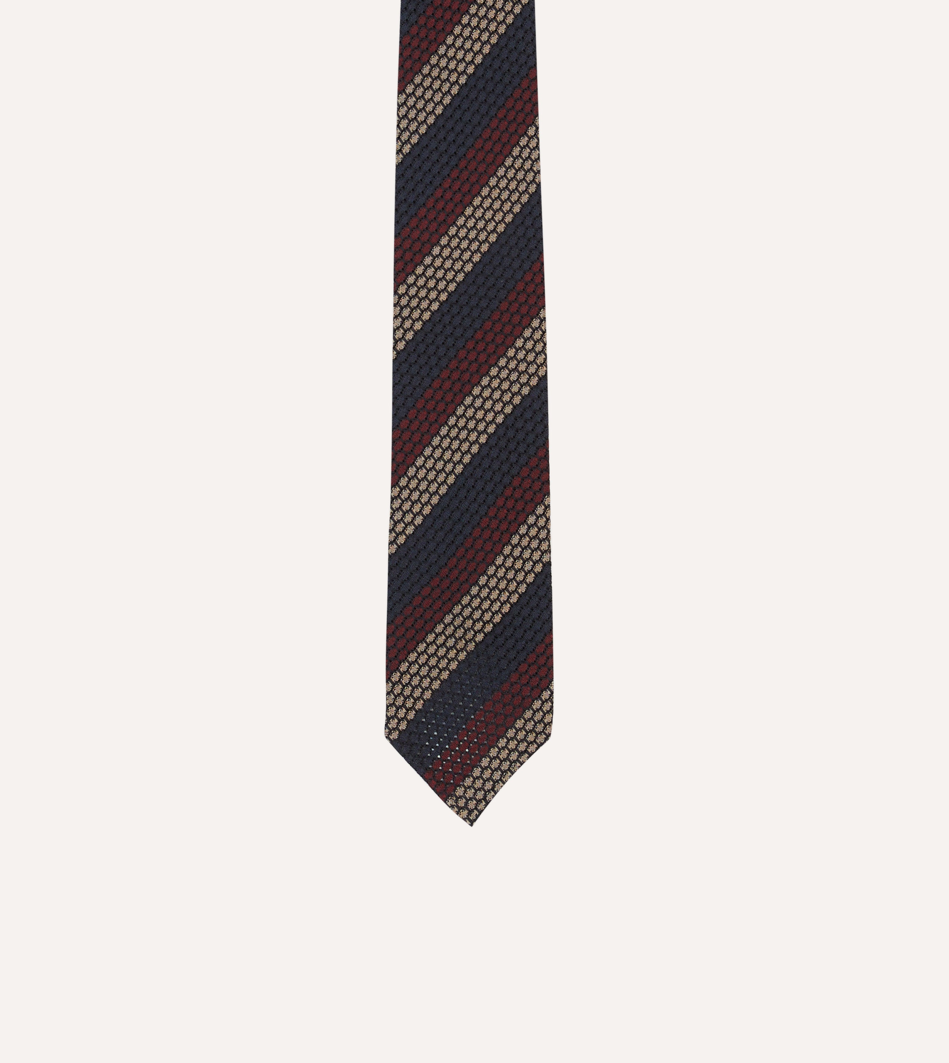 Premium Navy, Red & Gold Striped Hand-Rolled Silk Grenadine Necktie for Men - Perfect for Weddings, Business Meetings & Formal Occasions