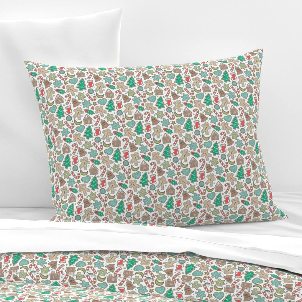 Custom Christmas Gingerbread Man Cotton Sateen Sham - Standard Size White Holiday Bedding with Winter Candy Treats Print | Perfect for Festive Bedroom Decor & Seasonal Home Styling